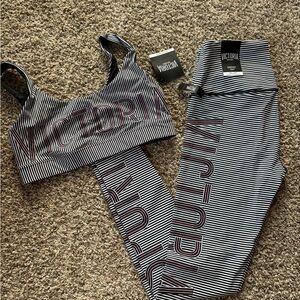 Victoria's Secret Black and White Striped Sports Bra Set